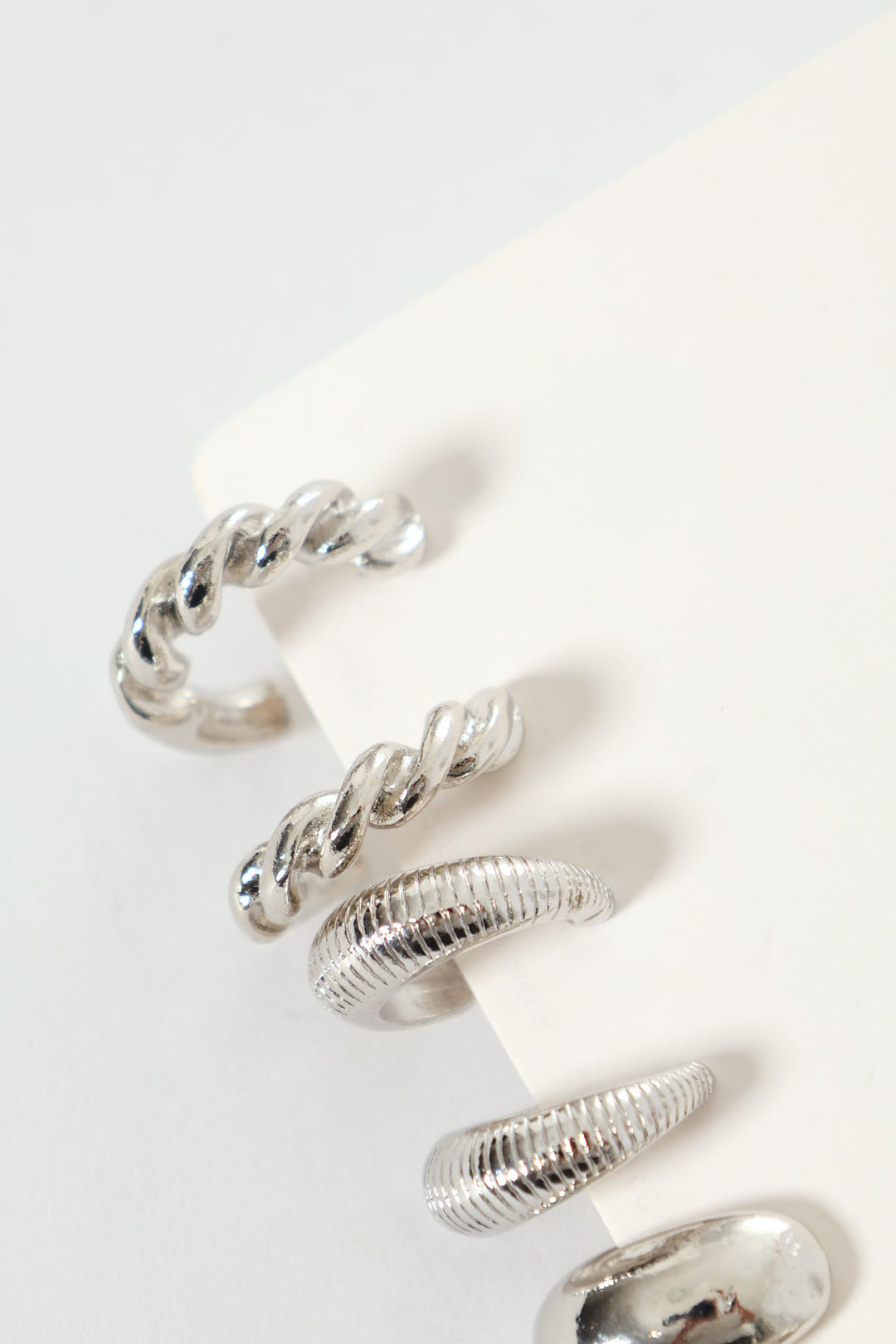 3 Pack Small Bubble Twisted Hoops - Silver