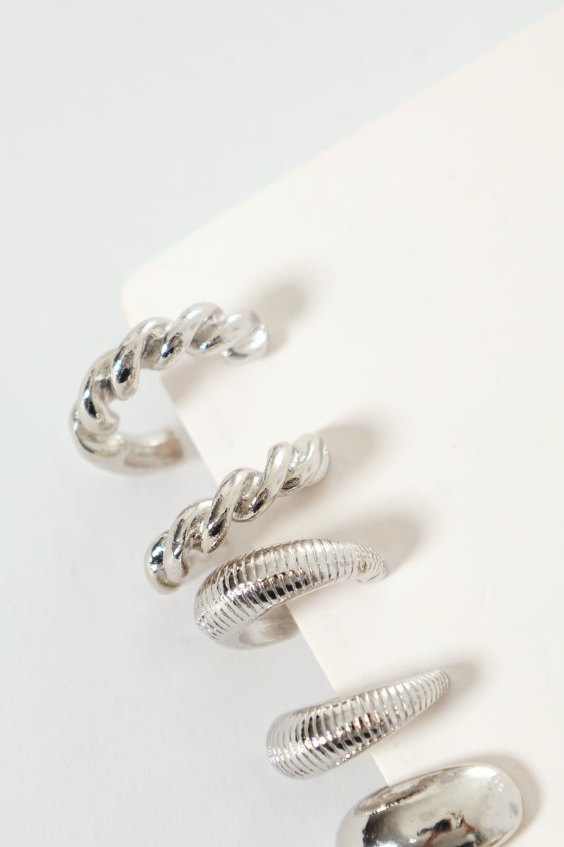 3 Pack Small Bubble Twisted Hoops - Silver