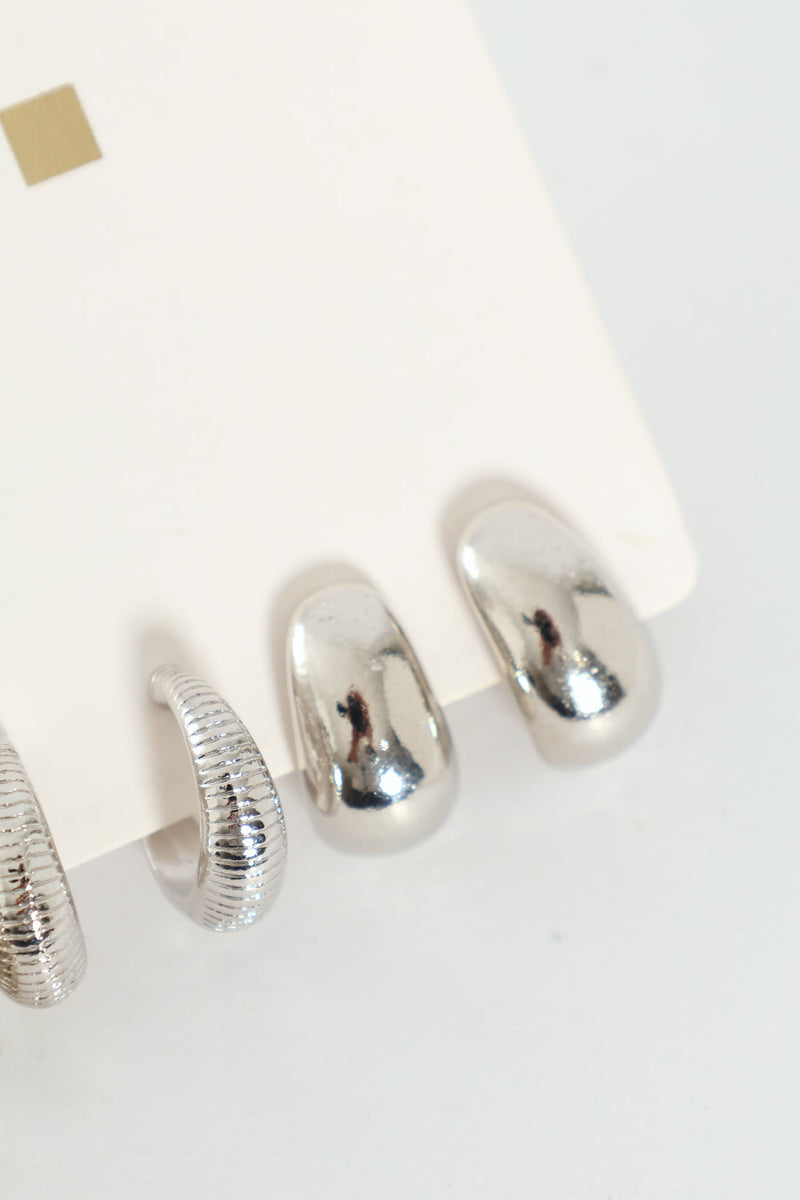 3 Pack Small Bubble Twisted Hoops - Silver