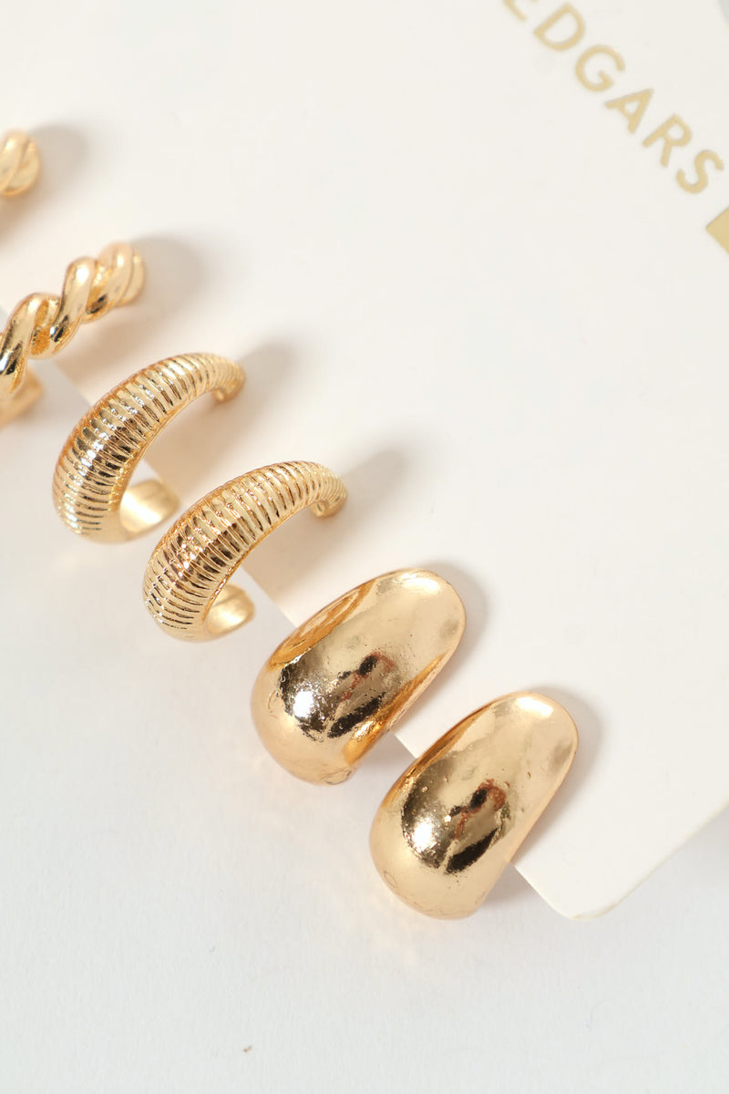 3 Pack Small Bubble Twisted Hoops - Gold