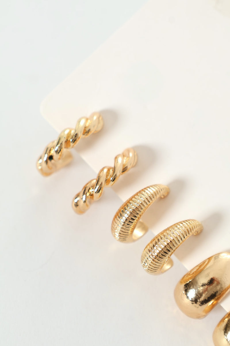 3 Pack Small Bubble Twisted Hoops - Gold
