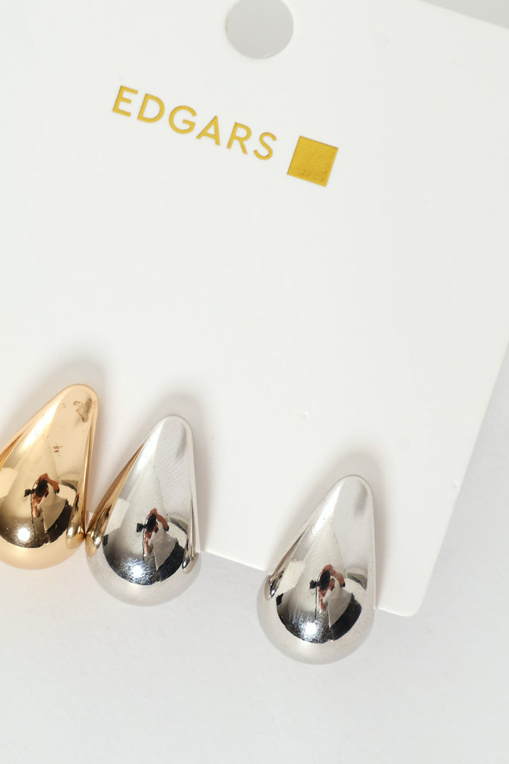 2 Pack Gold & Silver Drop Stud Earrings