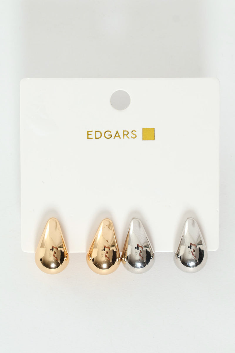 2 Pack Gold & Silver Drop Stud Earrings