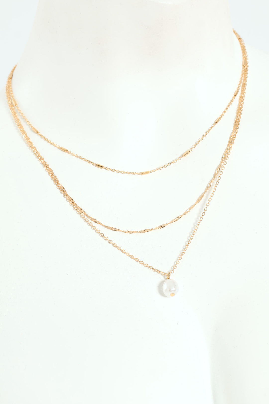 3 Layer Faux Pearl Pendant Necklace - Gold