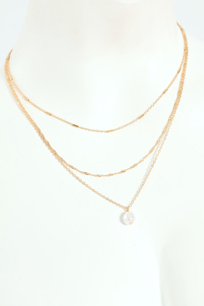 3 Layer Faux Pearl Pendant Necklace - Gold