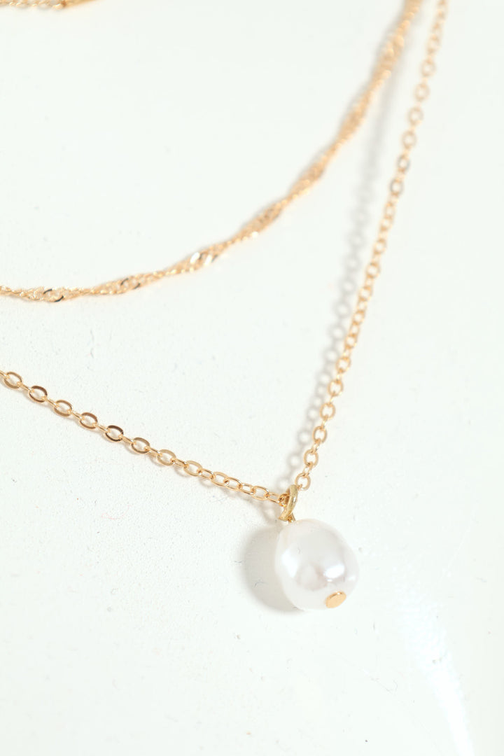 3 Layer Faux Pearl Pendant Necklace - Gold