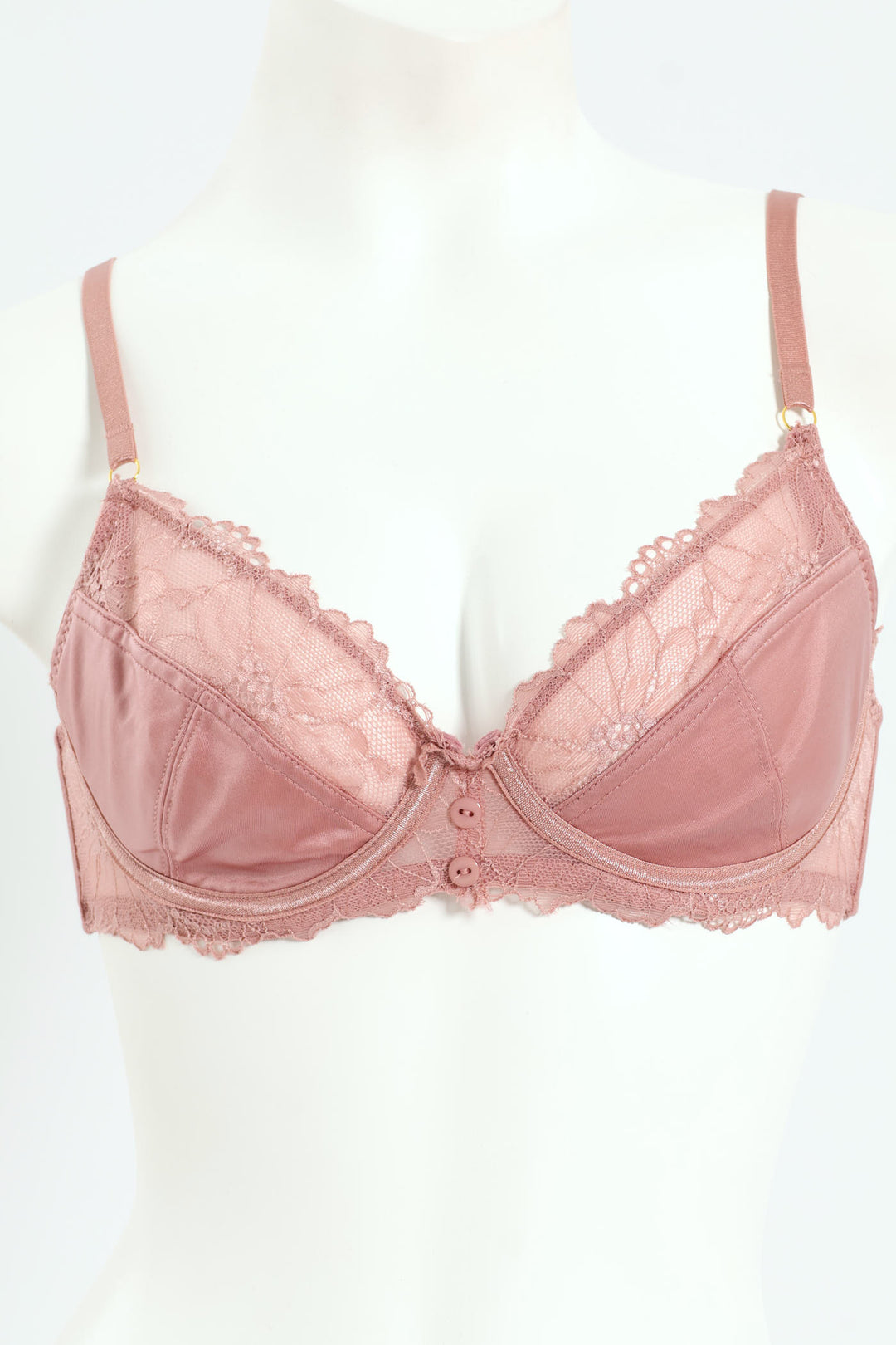2 Pack Lace & Shiny Microfibre Balconette Bra - Dusty Rose/Graystone
