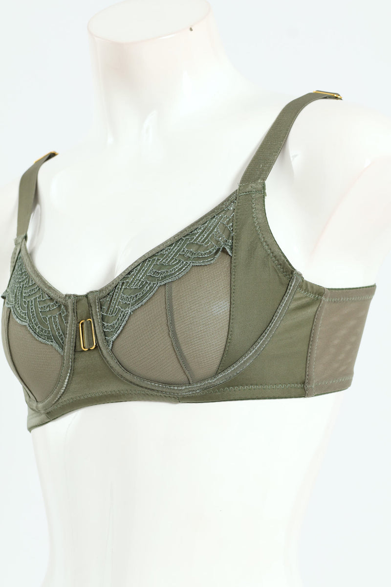 Embroidery & Shiny Microfibre Bra - Sage