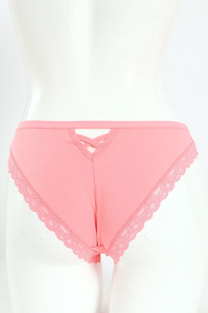 3 Pack Cotton Stretch Brazillian Panties - Burgundy/Light Pink/Coral