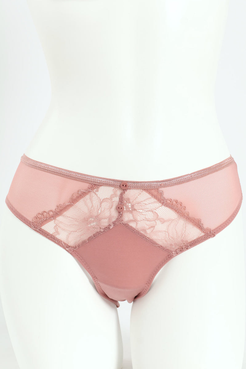 2 Pack Lace & Shiny Microfibre Bikini Panties - Dusty Rose/Graystone