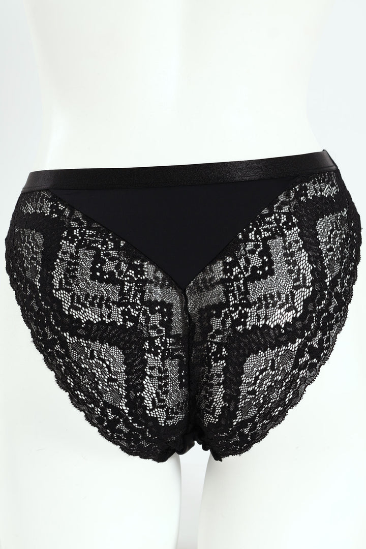 Microfibre & Lace Hi Cut Panty - Black