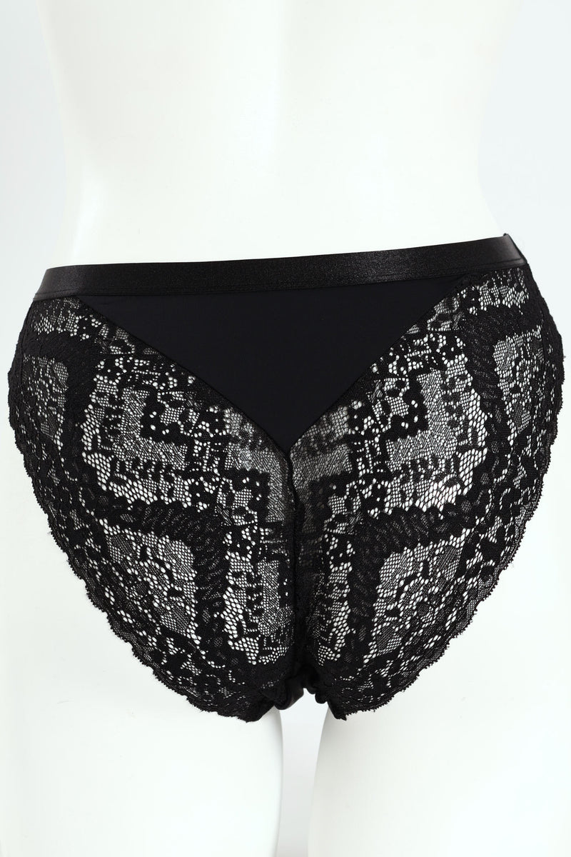 Microfibre & Lace Hi Cut Panty - Black