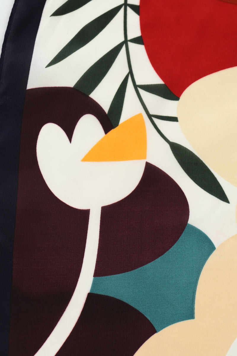 Floral Colourblock Satin Feel Scarf - Black