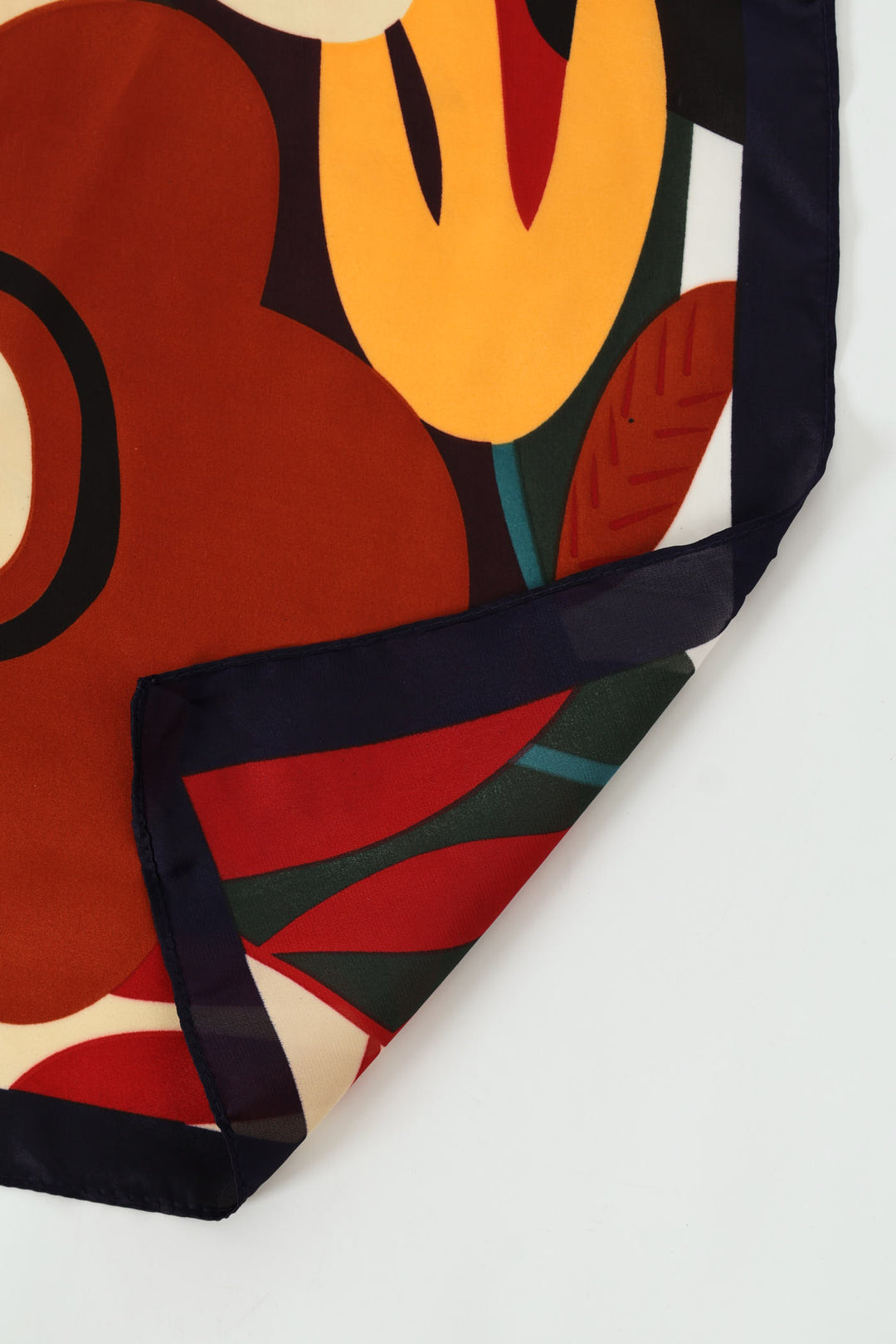 Floral Colourblock Satin Feel Scarf - Black