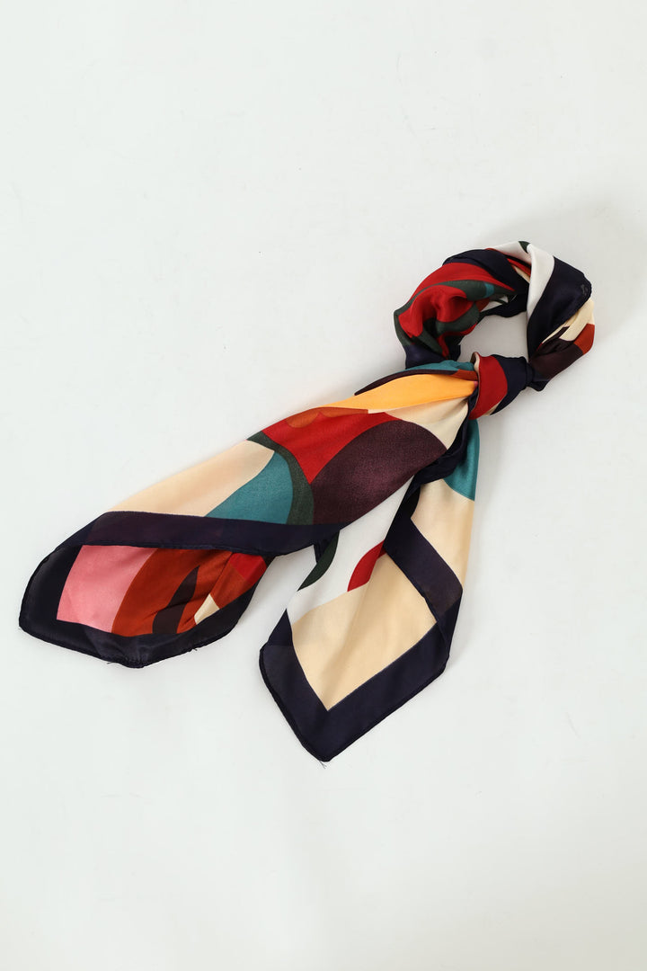 Floral Colourblock Satin Feel Scarf - Black