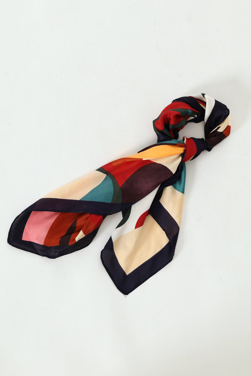 Floral Colourblock Satin Feel Scarf - Black