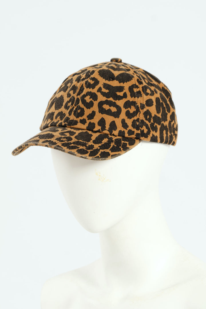 Leopard Print Washed Twill Cap - Brown