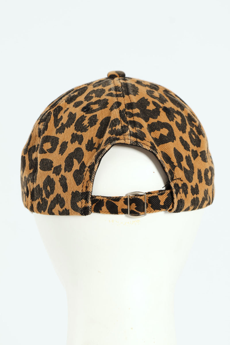 Leopard Print Washed Twill Cap - Brown