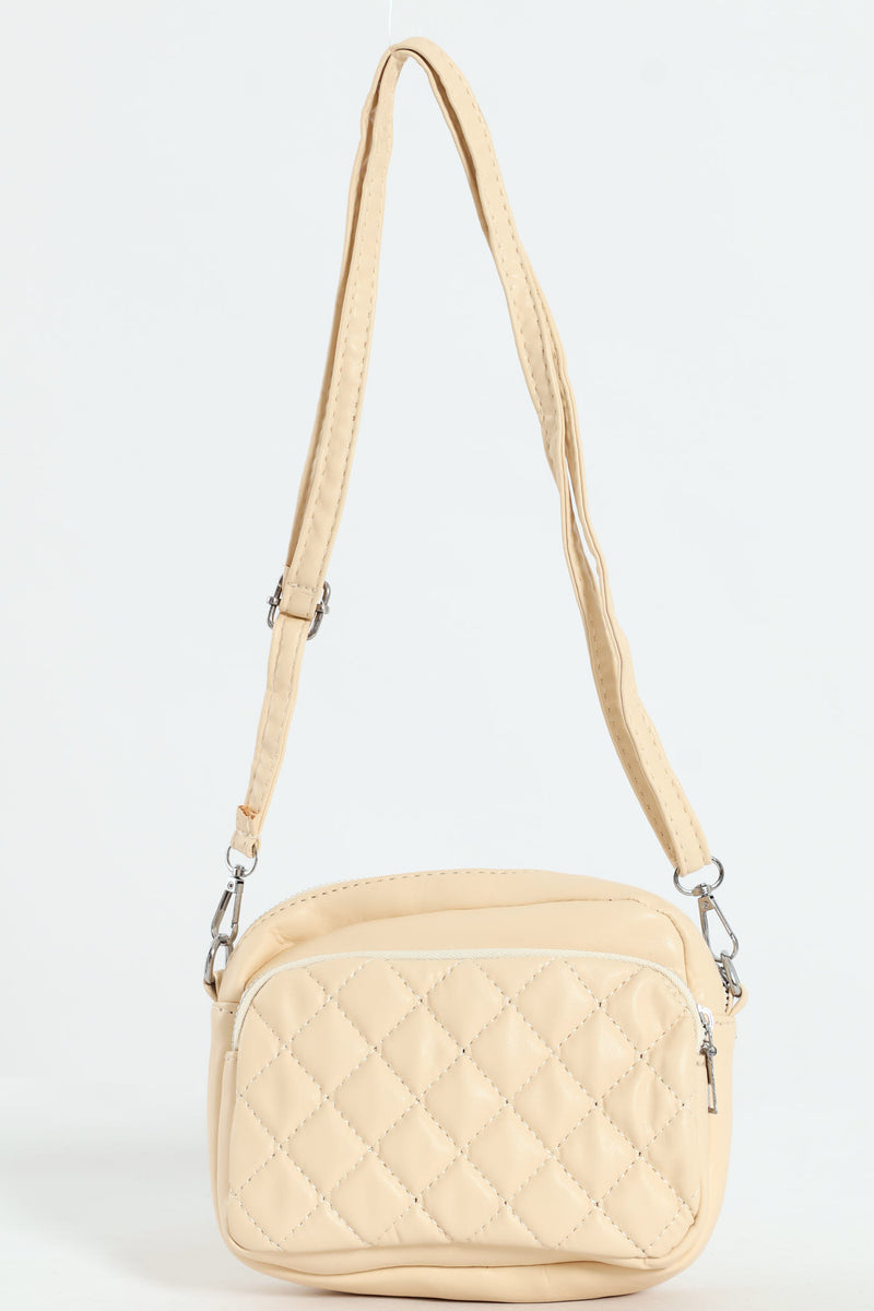 Girls Beige Quilted Sling Bag - Beige