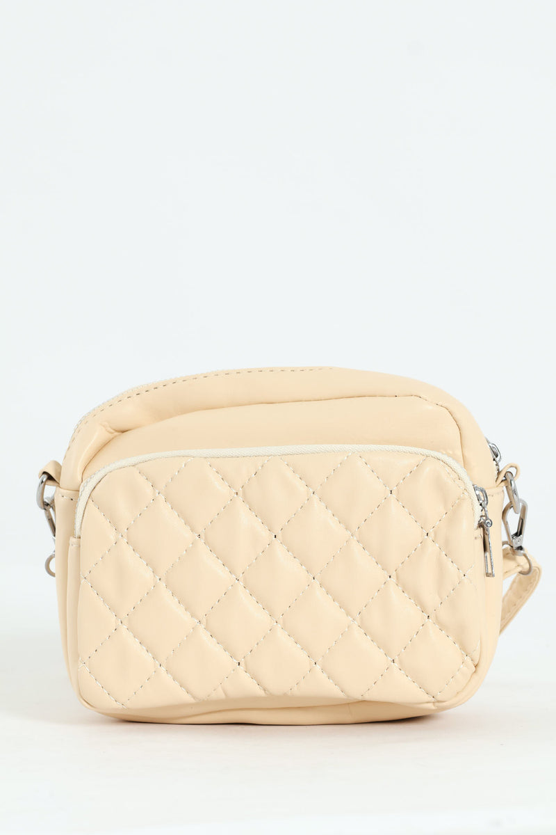 Girls Beige Quilted Sling Bag - Beige