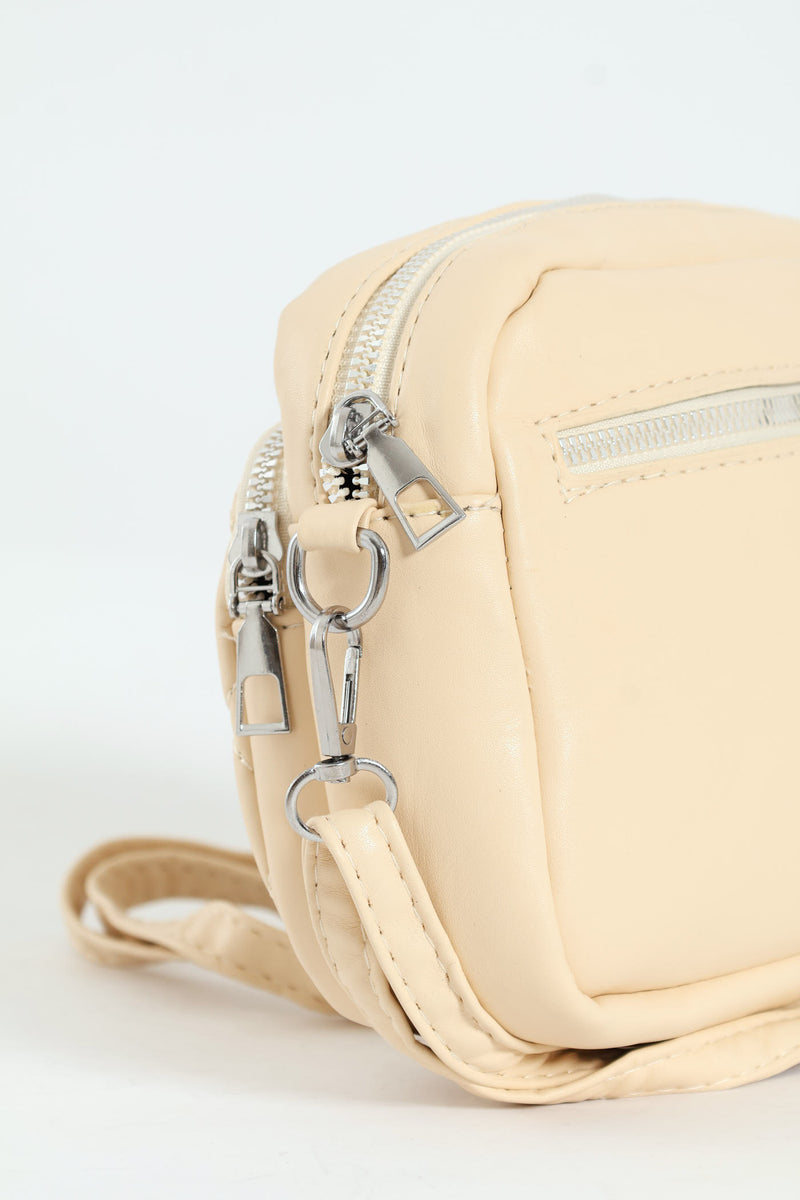 Girls Beige Quilted Sling Bag - Beige