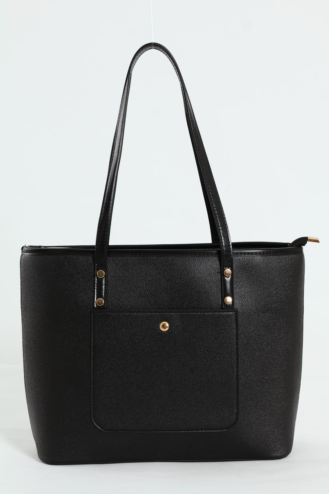 Front Pocket Gold Trim Shopper - Black