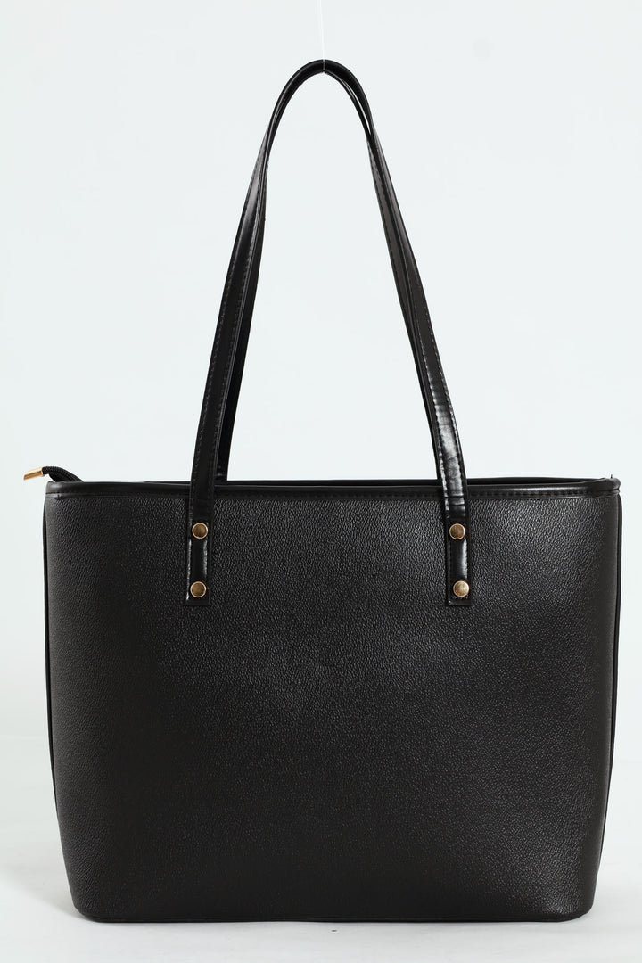 Front Pocket Gold Trim Shopper - Black