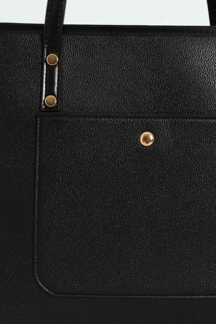 Front Pocket Gold Trim Shopper - Black