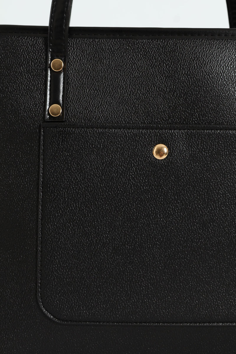 Front Pocket Gold Trim Shopper - Black