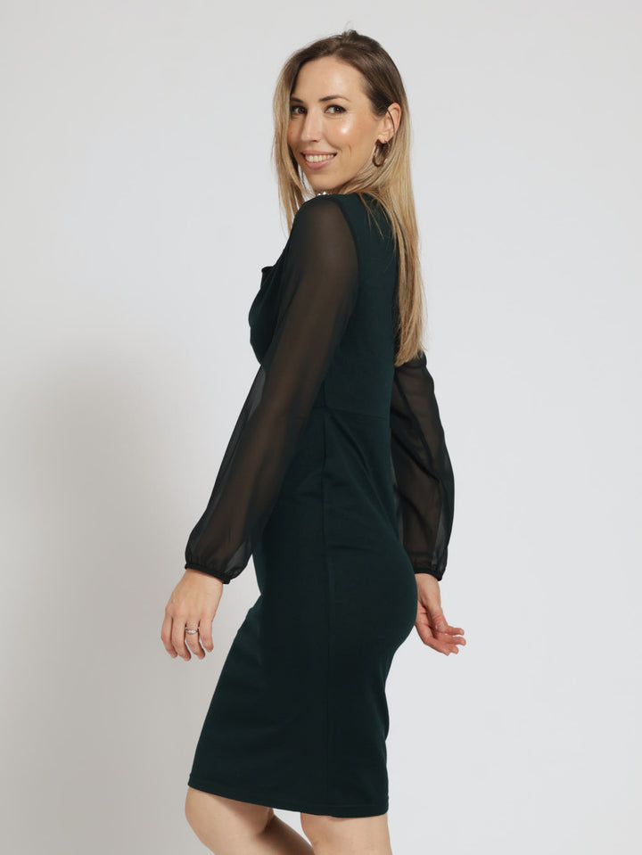 Cowl Neck Bling Detail Bodycon Dress - Bottle