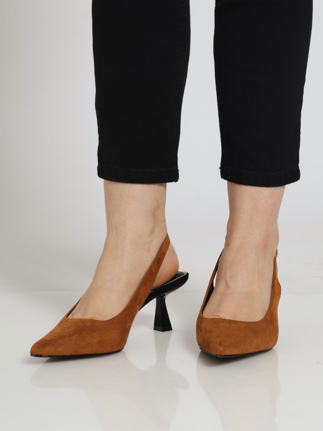 Slingback Microfibre Kitten Heel - Tobacco