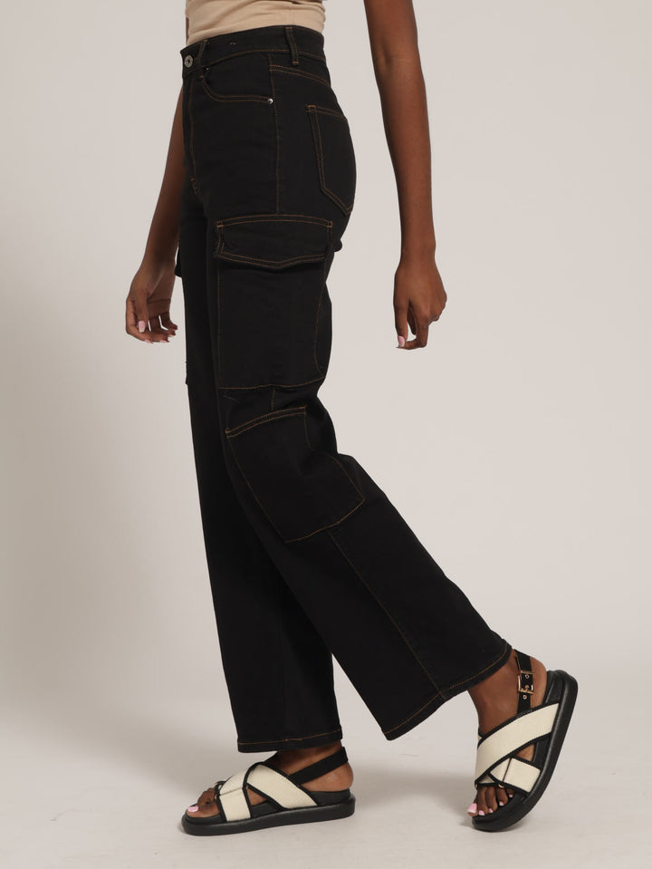 Twill 90's Cargo Denim Jeans - Black