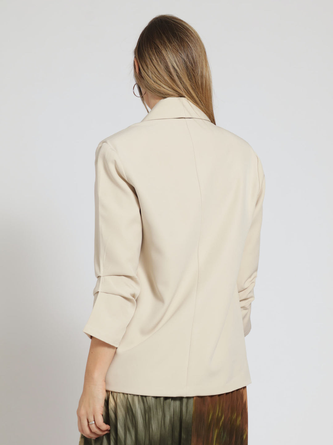 Ruched Sleeve Blazer - Cream