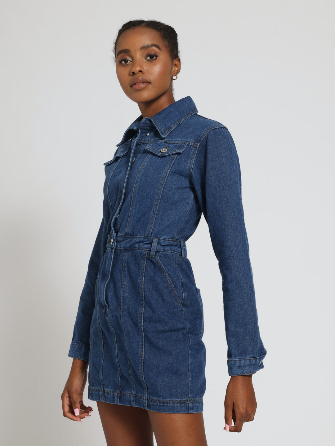 Long Sleeve Denim Dress - Mid Denim