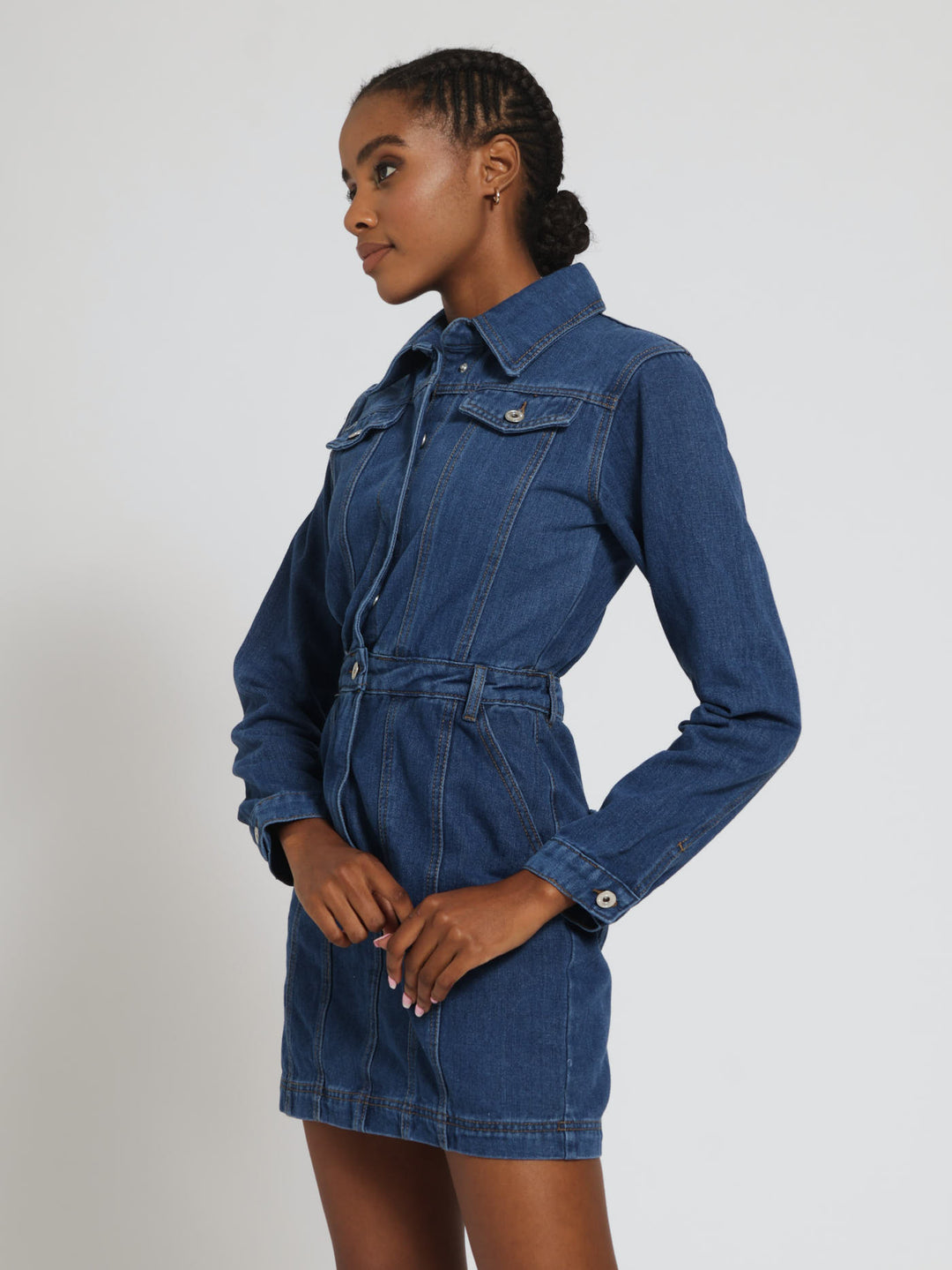 Long Sleeve Denim Dress - Mid Denim