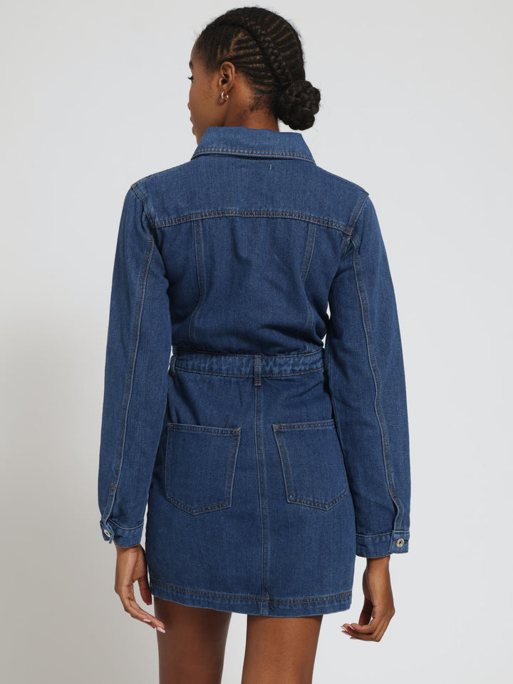 Long Sleeve Denim Dress - Mid Denim