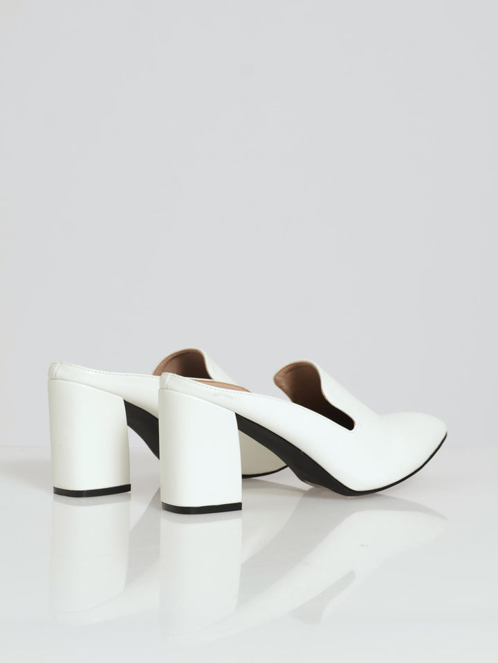 Textured Push In Albert Cut Court Heel - White