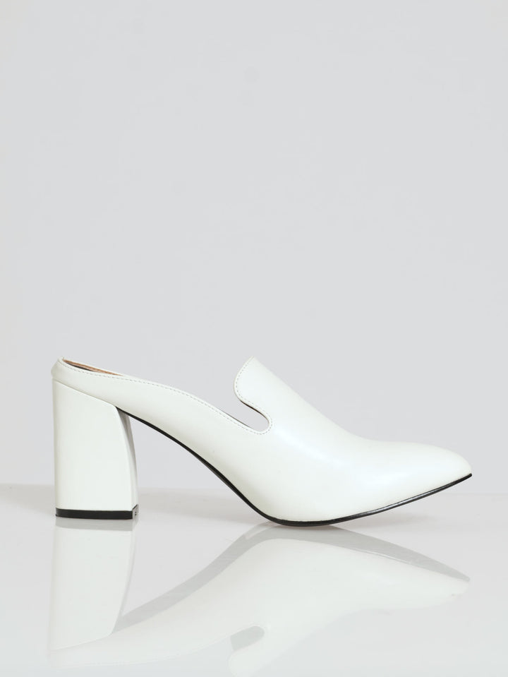 Textured Push In Albert Cut Court Heel - White