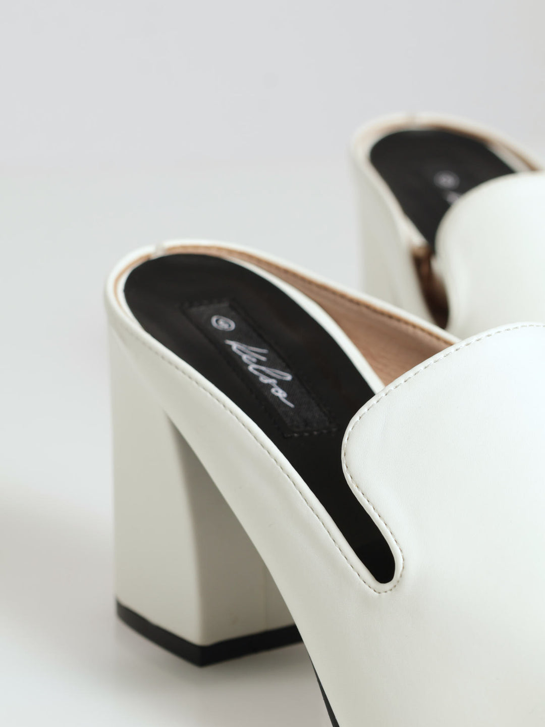Textured Push In Albert Cut Court Heel - White