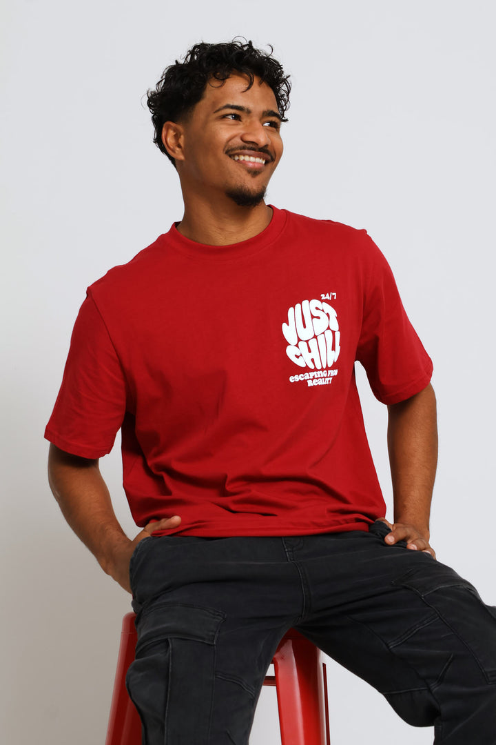Just Chill Chest Print Tee - Red