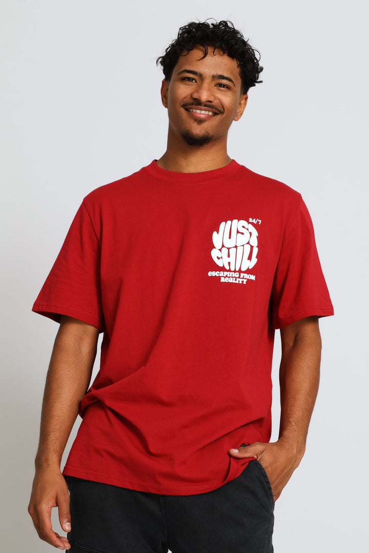 Just Chill Chest Print Tee - Red