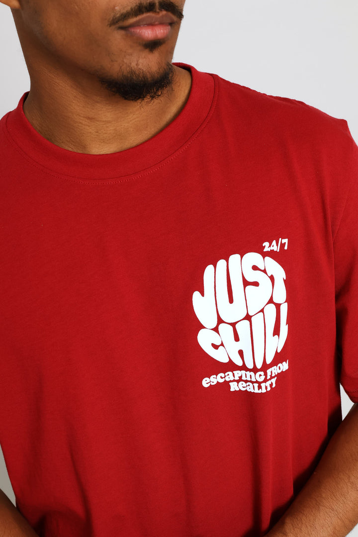 Just Chill Chest Print Tee - Red