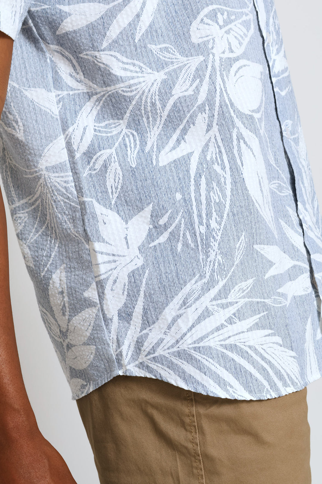 Short Sleeve Leaf Print Shirt - Blue/White