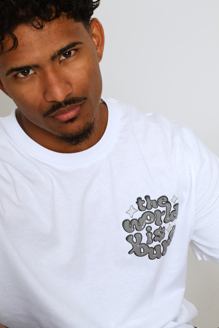 World Is Yours Front & Back Print Tee - White