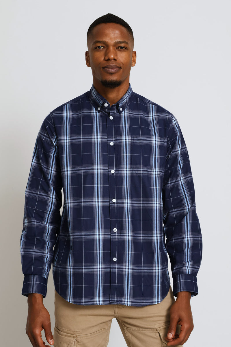 Shadow Check Shirt - Navy