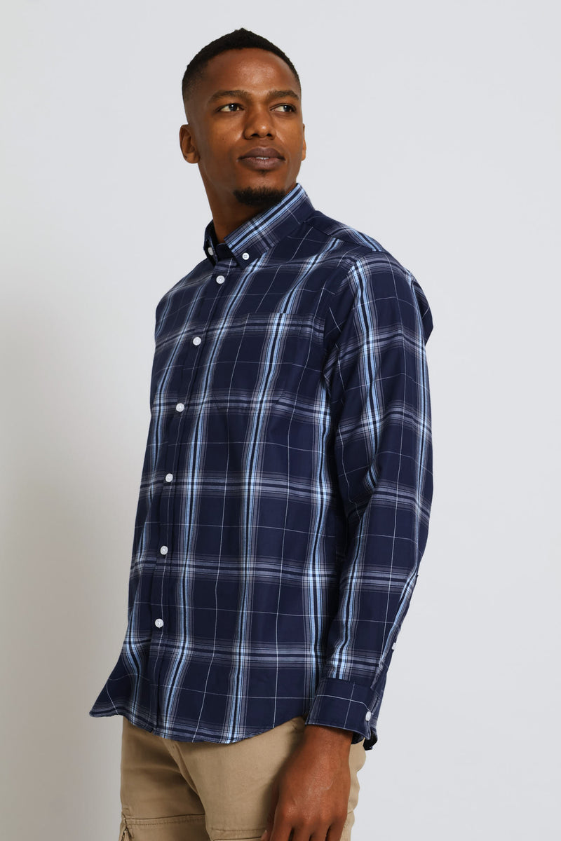 Shadow Check Shirt - Navy