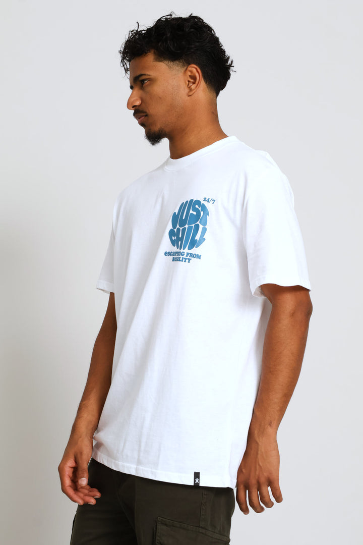 Just Chill Chest Print Tee - White