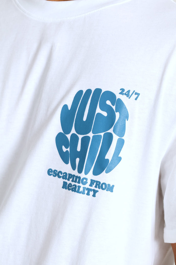 Just Chill Chest Print Tee - White