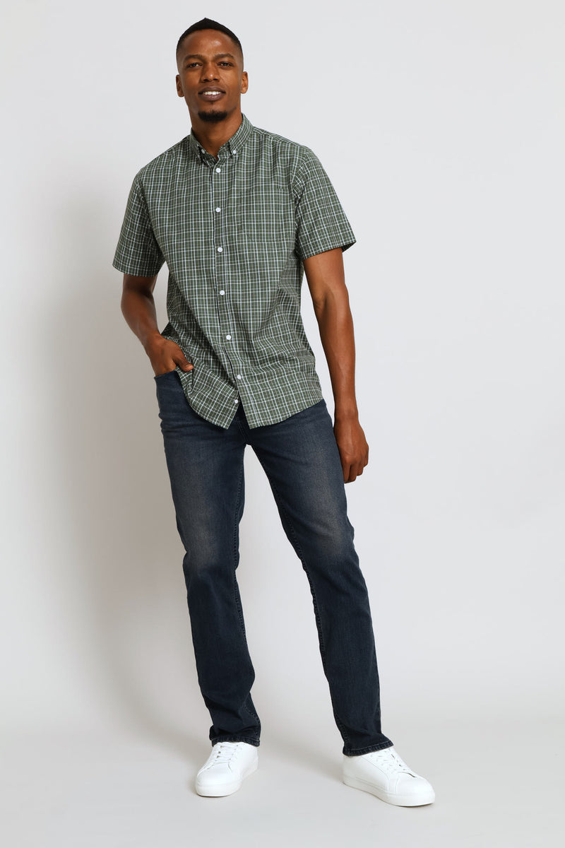 Short Sleeve Check Shirt - Fatigue/White