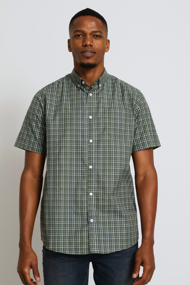 Short Sleeve Check Shirt - Fatigue/White